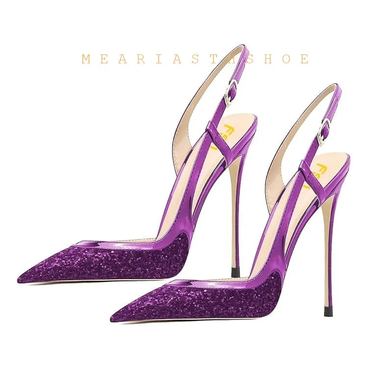 Black Lace Mesh Pointed Toe Side Open Slim High Heel Sandals For Women