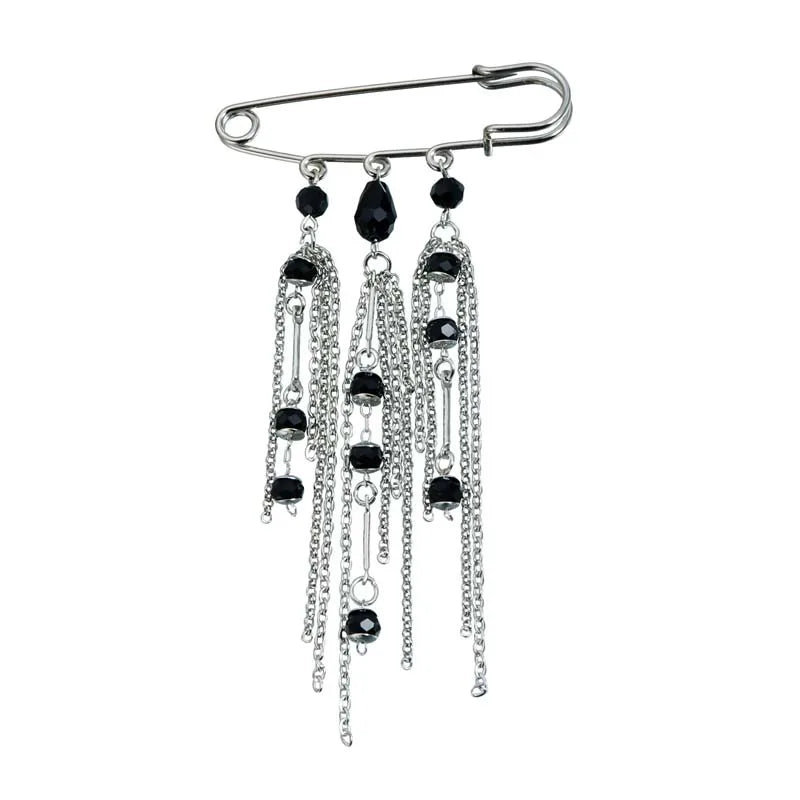 Layered Pearl Heart and Star Tassel Brooch for Women