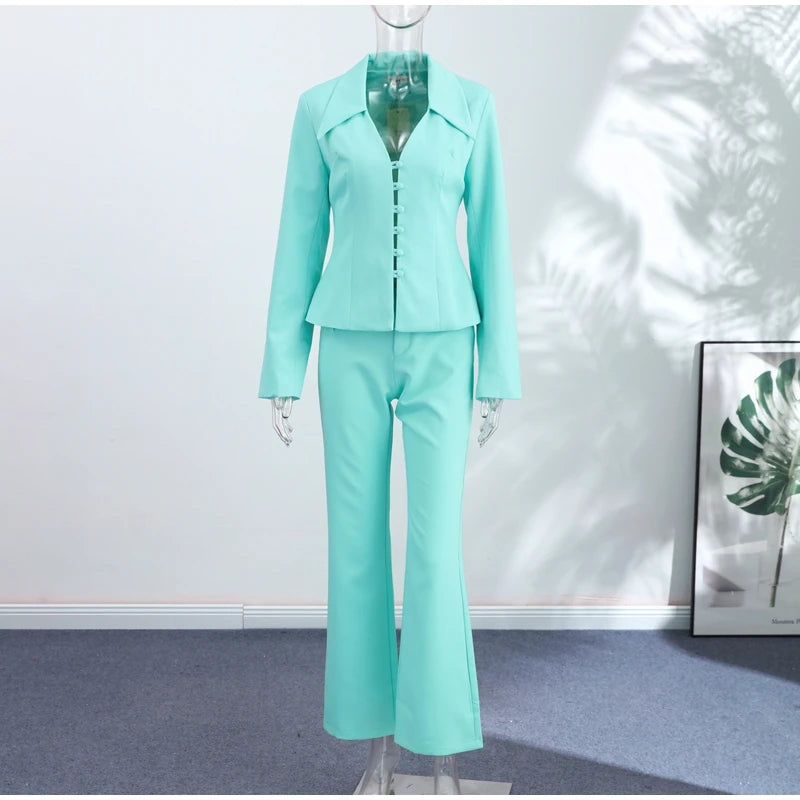 Turn-Down Collar Tailored Blazer Skirt Set for Women