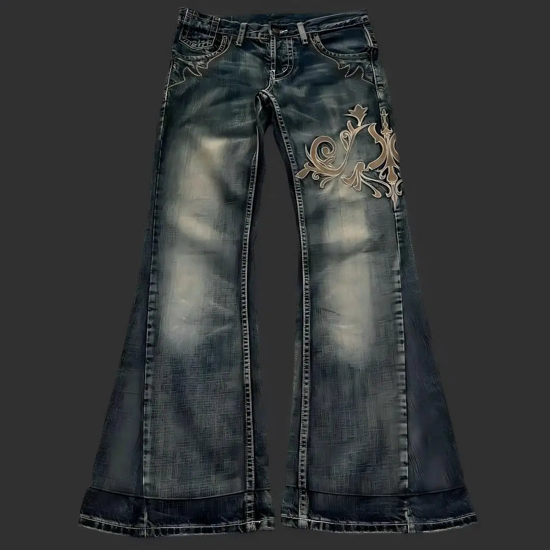 Crown Embroidered Microflare Jeans