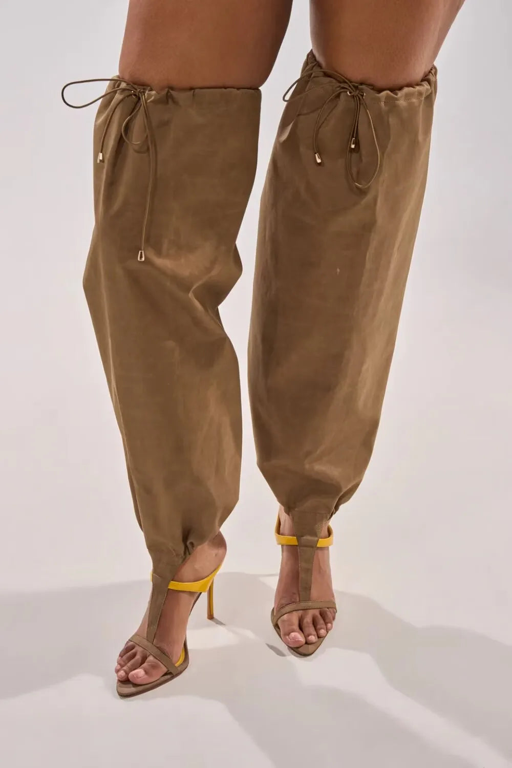 Two-Tone Yellow and Taupe T-Strap Stiletto Sandals for Women