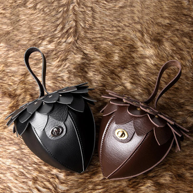 Pine Cone Shaped Retro Coin Purse Creative Small Wrist Bag Pu Leather Mini Waist Bag Exquisite Unisex Fashion Handmade Wallet