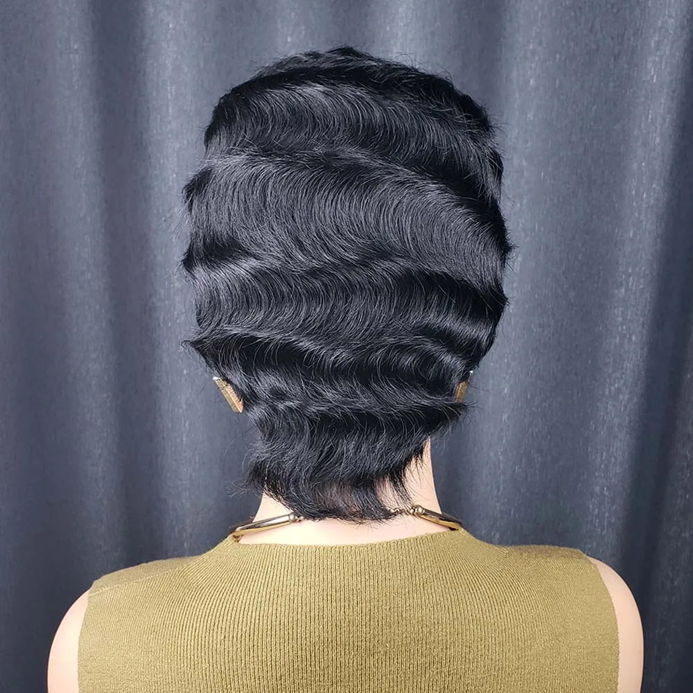 Short Curly Pixie Cut Remy Human Hair Wig for Women