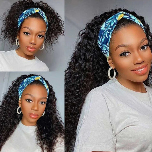 Soft Glueless Kinky Curly Human Hair Headband Wig For Women