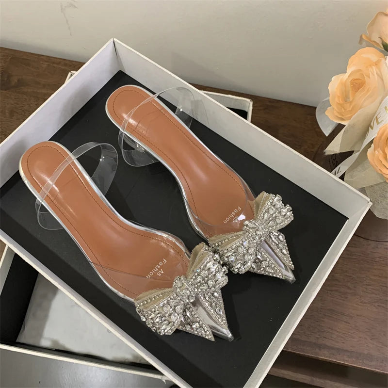 Crystal Bowknot Clear Pointed Toe Pumps for Women Wedding