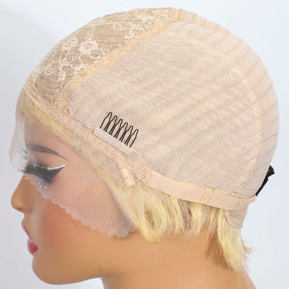 Blonde Short Pixie Cut Silky Lace Front Wig for Women