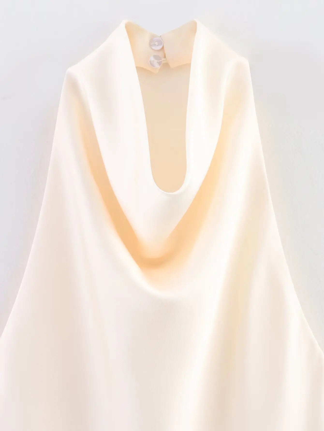 Sleek Solid Color Back Button Halter Neck Top for Women