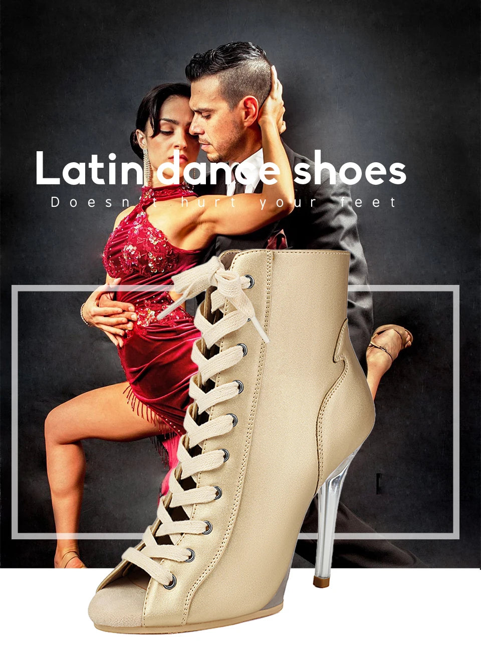 Lace-Up Crystal Heel Ballroom Dance Boots for Women