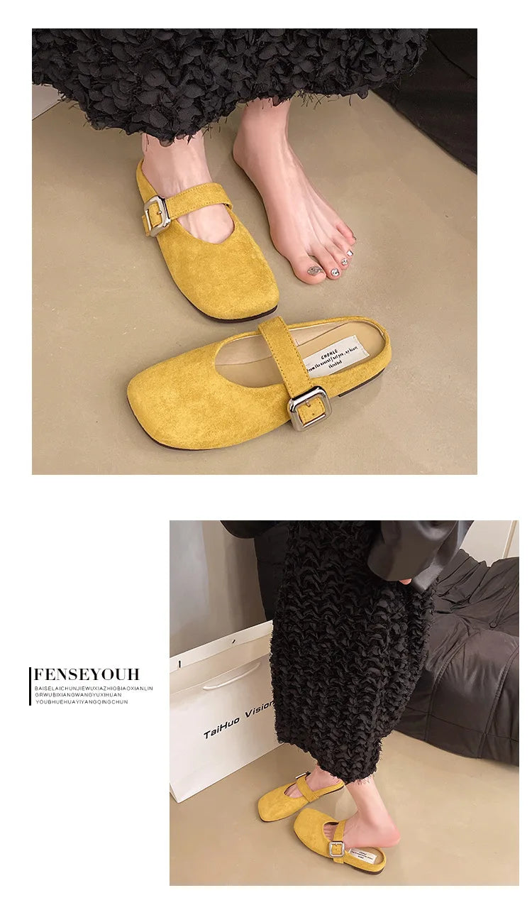 Square Toe Slip On Comfortable Flat Slides For Women