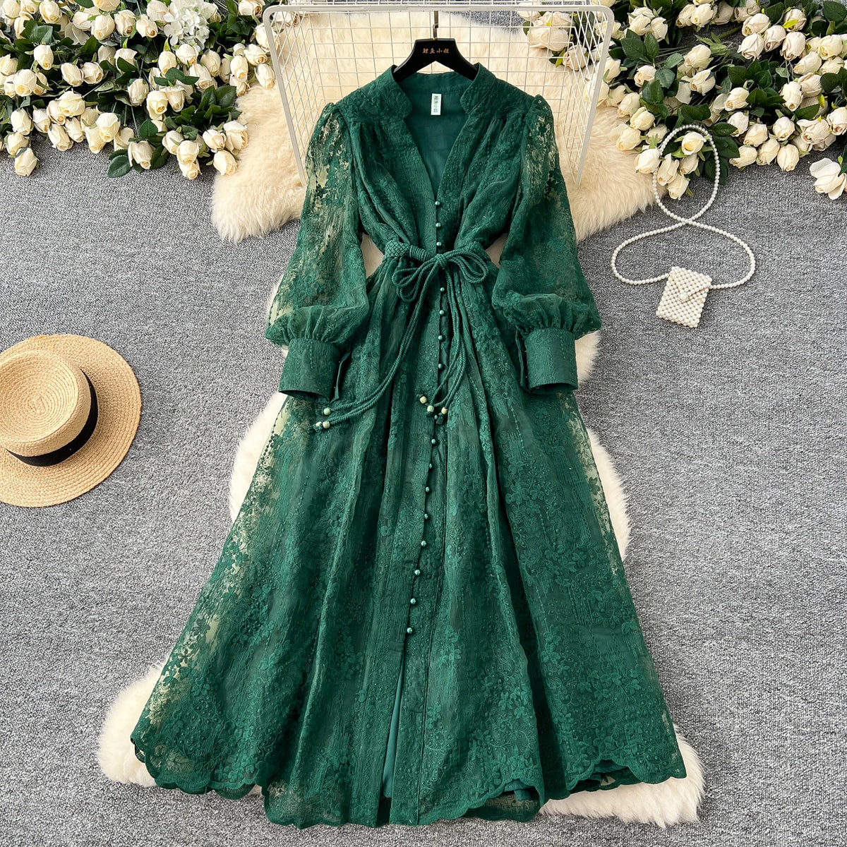 Intricate Embroidery Sash Evening Dress