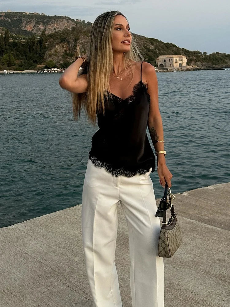 Elegant Lace Backless Asymmetrical Sleeveless Camisole for Women