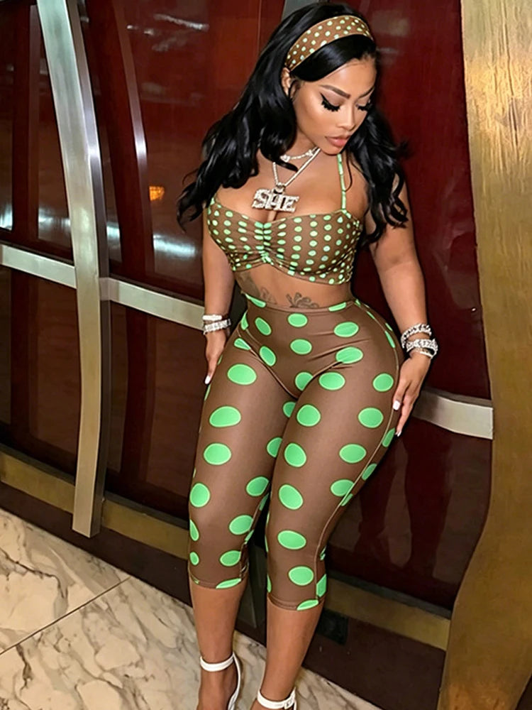 Chic Polka Dot Print Elastic Three-Piece Set for Women