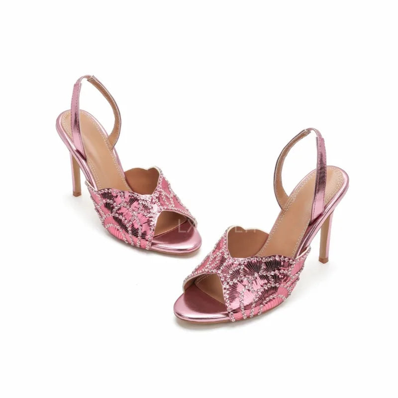 Luxurious Sparkling Fish Mouth Strap Sandals for Women