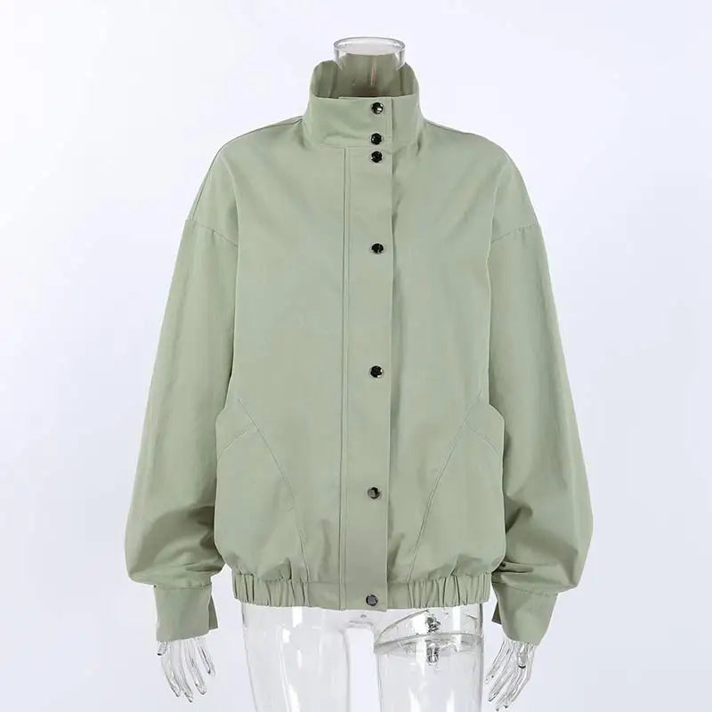 Elegant Stand Collar Single Breasted Jacket for Women