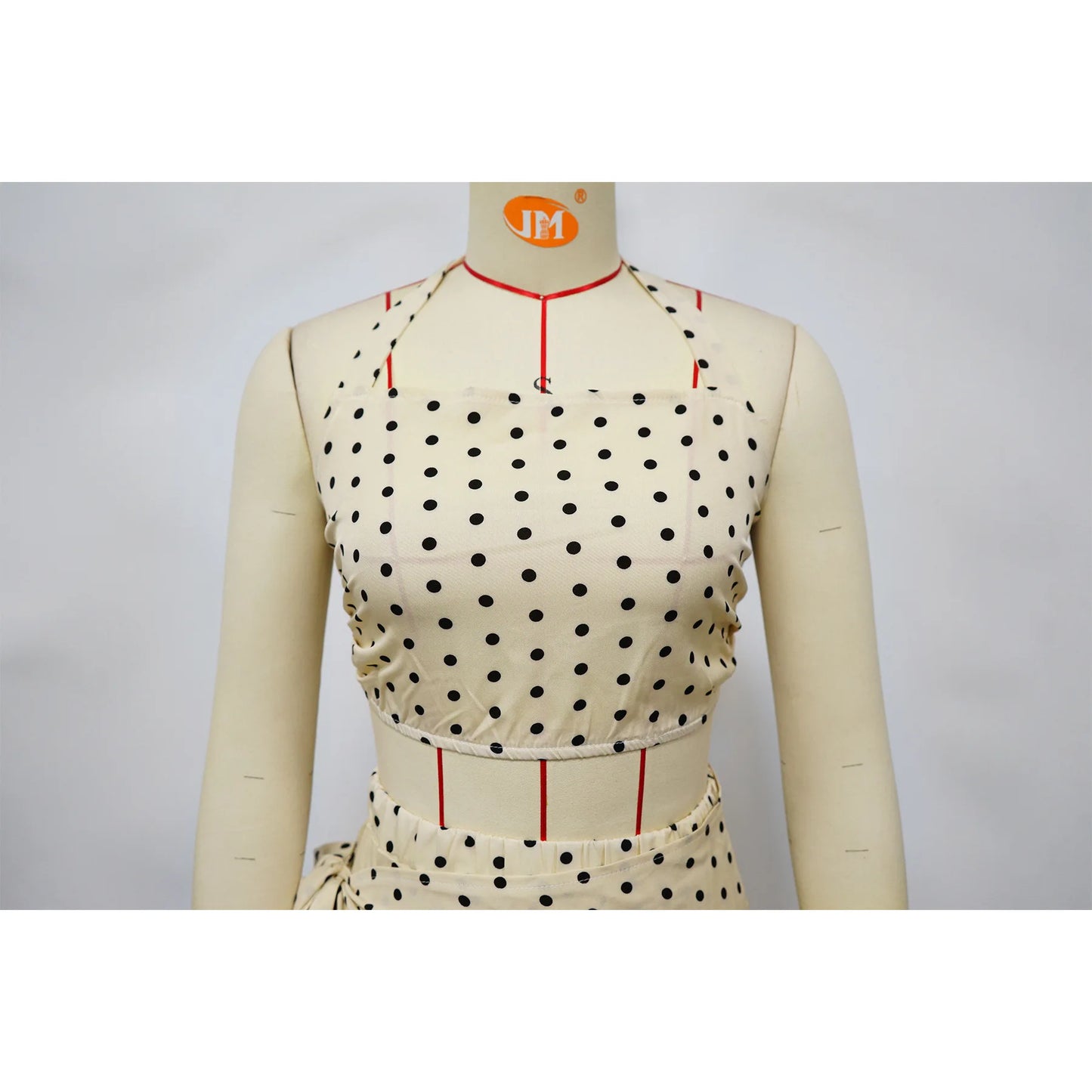 Polka Dot Print Halter Crop Top Tassel Fringe Two Piece Outfit for Women