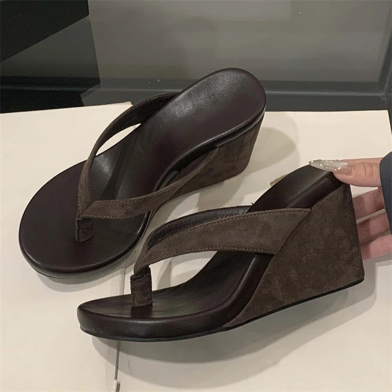 All Day Comfort Summer Beach Clip Toe Platform Wedges for Women