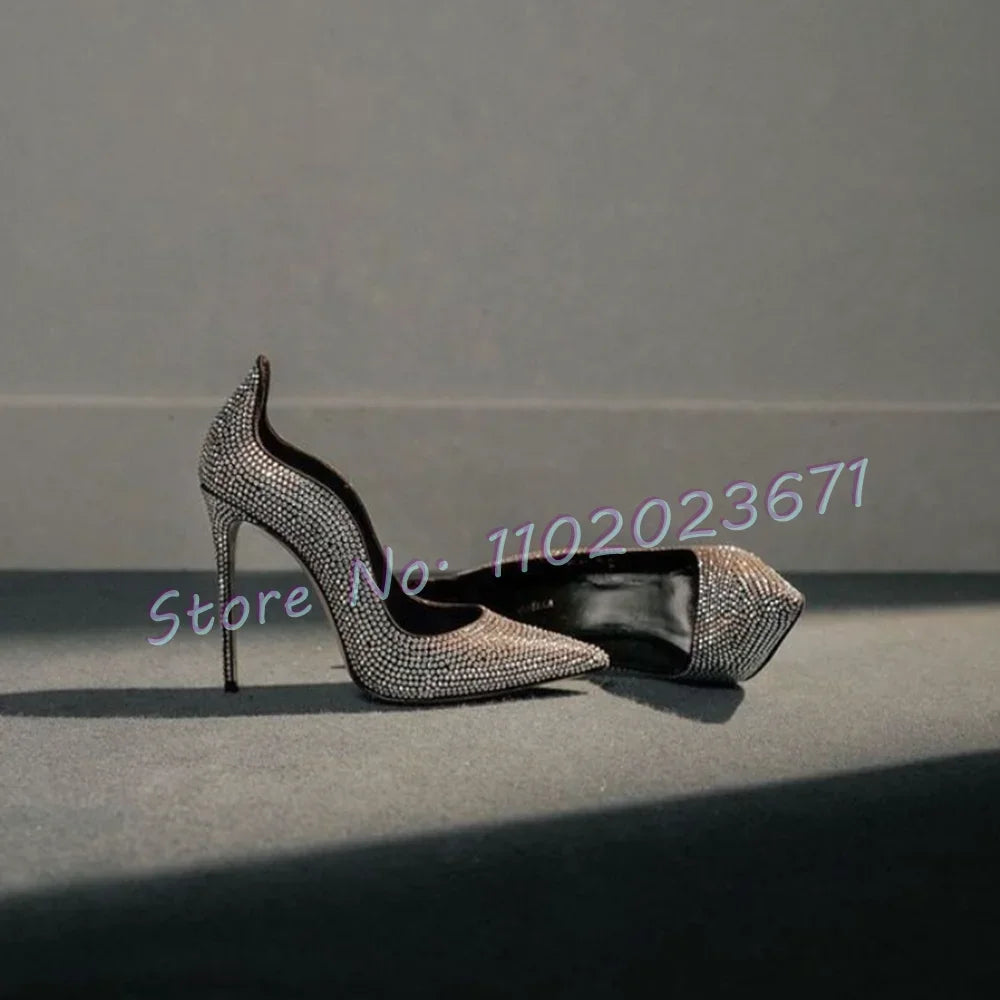 Crystal Sparkly Pointy Pumps Sexy Women Luxury Irregular Design High Heels Shoes Bling 2023 Summer Novelty Female Evening Pumps