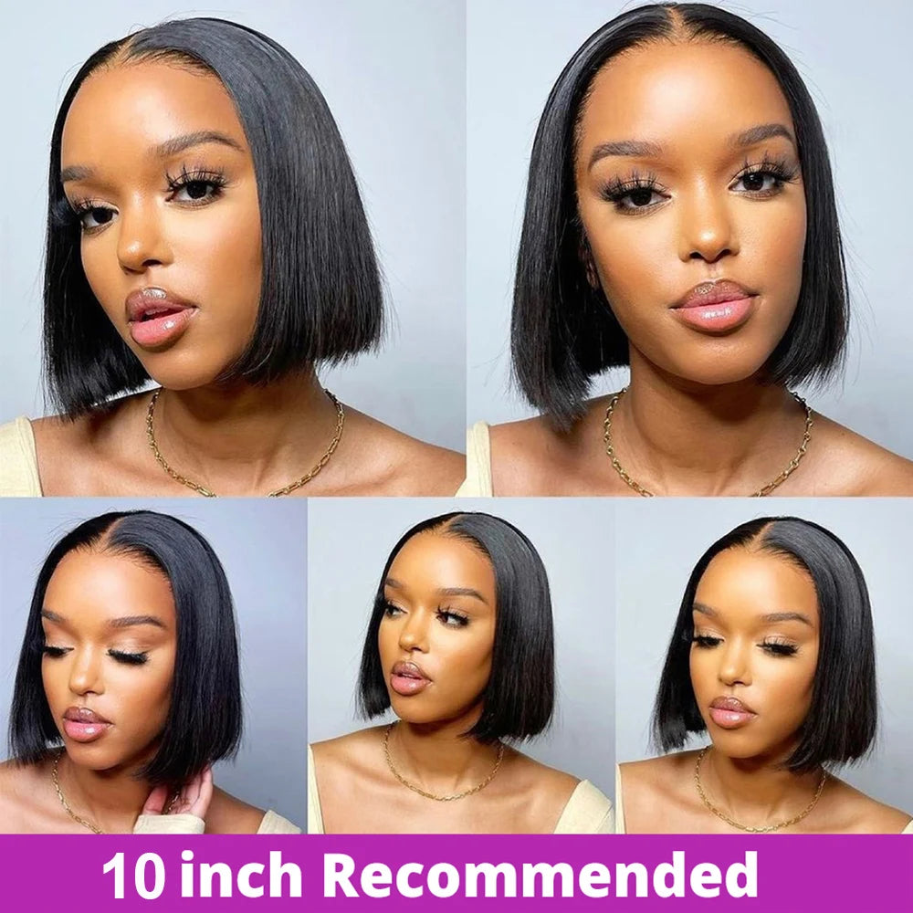 13x6 HD Lace Frontal Short Bob Wig Bone Straight Glueless Pre Cut 7x5 Closure Wig Ready to Wear 100% Human Hair Wig Preplucked