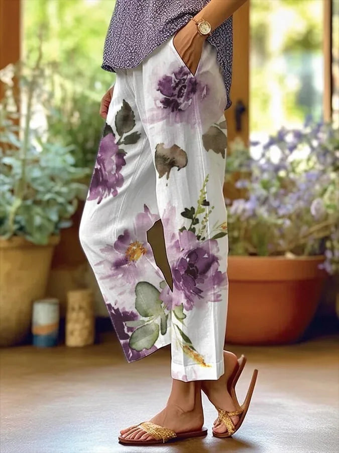 Elegant Printed Loose Ankle-Length Casual Pants for Women
