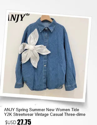 ANJY Spring Autumn New Women Streetwear Fashion Buttons Slit Striped Color Block Jeans Stylish Loose Wide-Leg Denim Pants A23331
