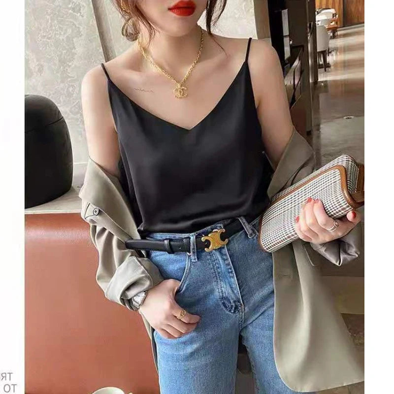 Elegant Satin Halter Neck Sleeveless Crop Top for Women