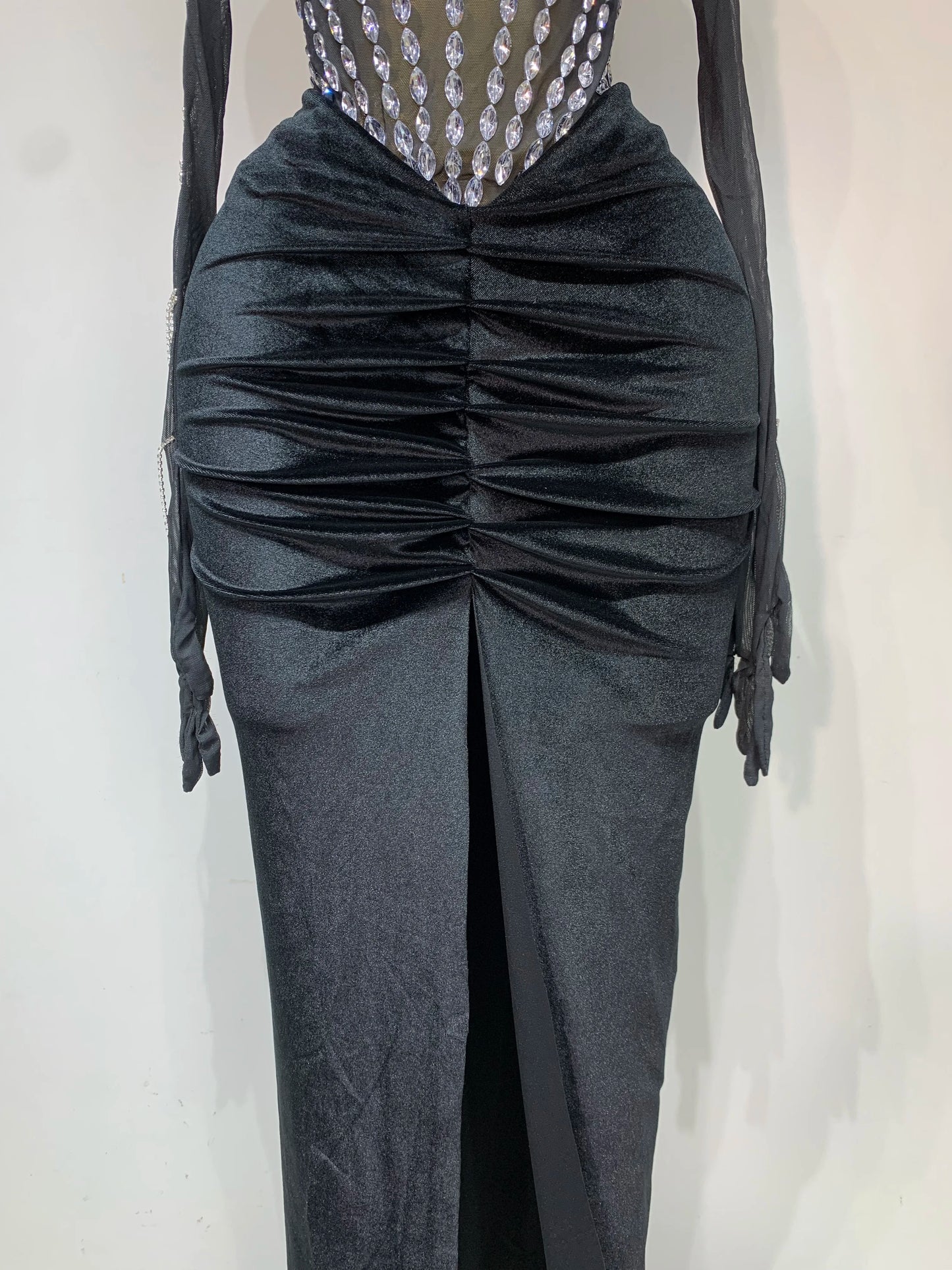 Women Sexy Strapless Rhinestone bodysuit Skirt Three Piece Set Celebrity Elegant Evening Party Birthday Dresses Stage Costume