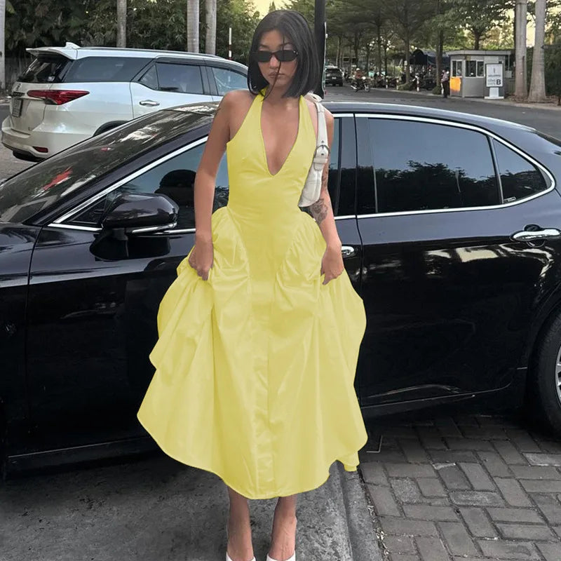 Elegant Halter V Neck Backless Maxi Dress For Women