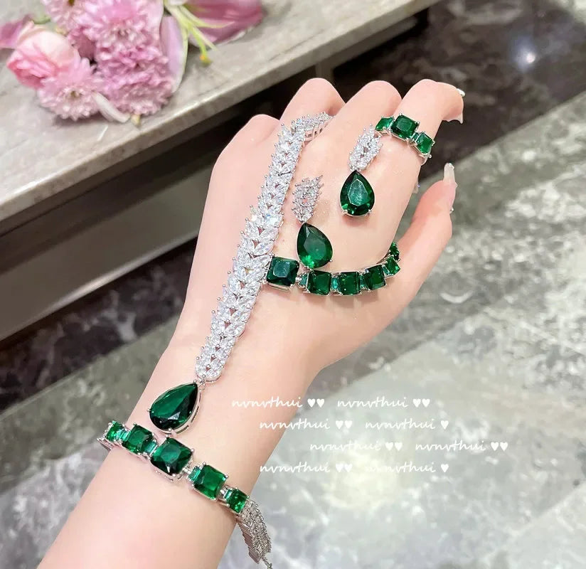 Delicate Green Zircon Wedding Jewelry Set for Women