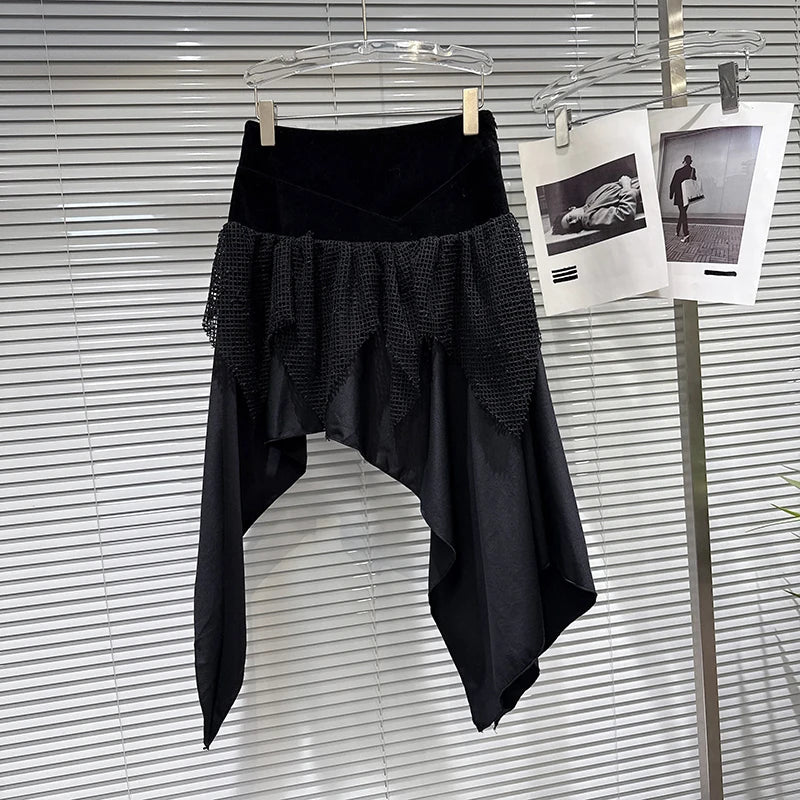 Irregular A Line Patchwork And Zipper Midi Skirt For Women