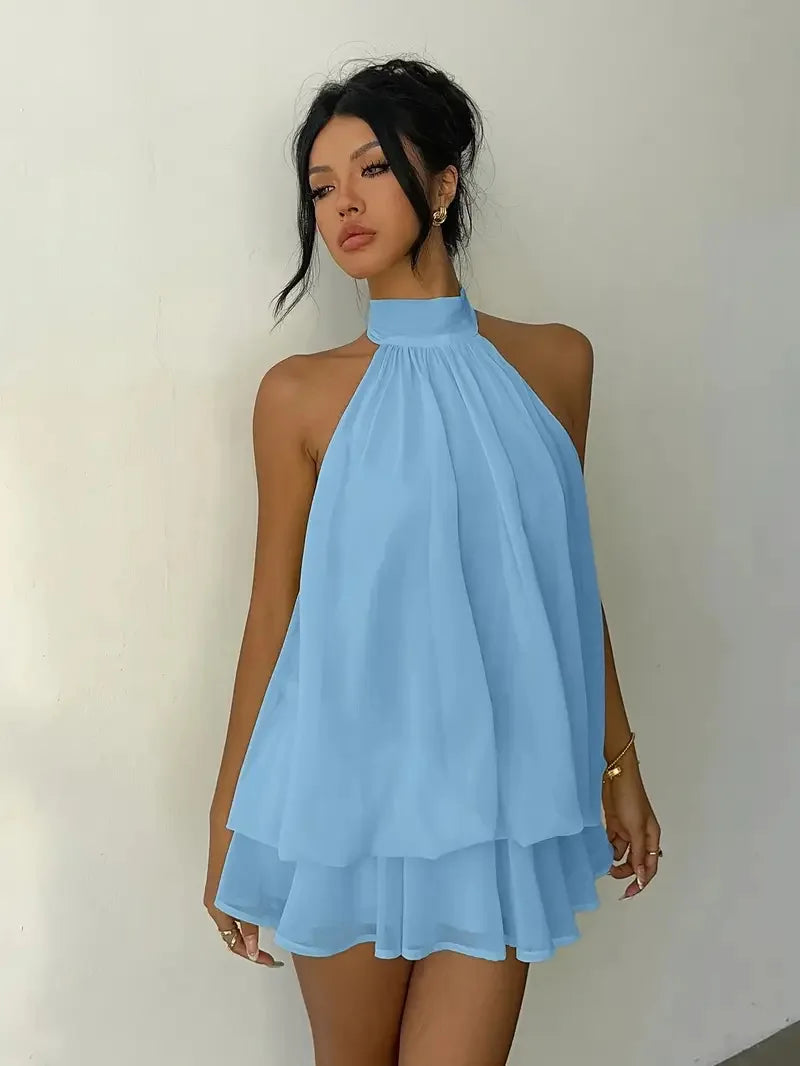 Chiffon Halter Backless Summer Mini Dress for Women