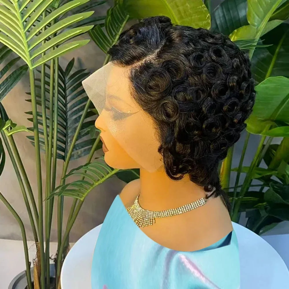 Curly Pixie Cut 13x4 Lace Front Short 6 Inch Layered Wig for Women