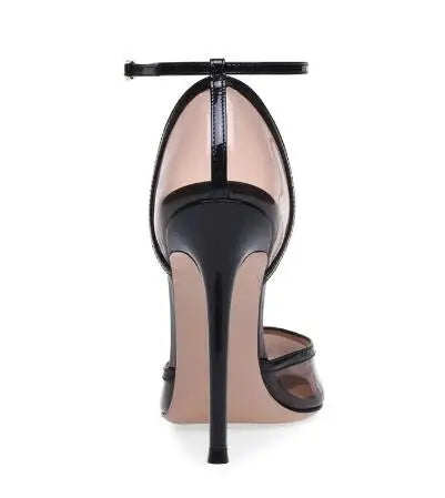 Transparent Pointed Toe Buckle Strap Thin Heel Pumps For Women