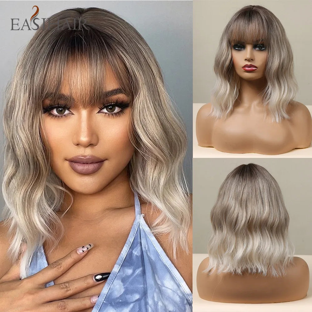 Light Blonde Bob Wig With Bangs for Women Heat Resistant