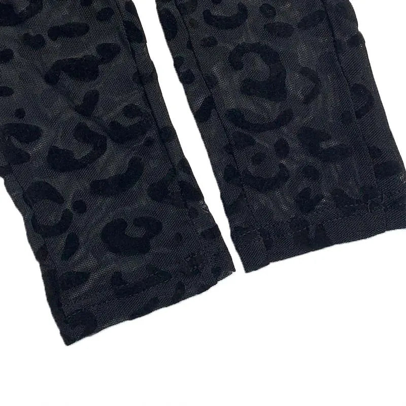 Slim Fit Sheer Leopard Mesh Full Length Jumpsuit for Women