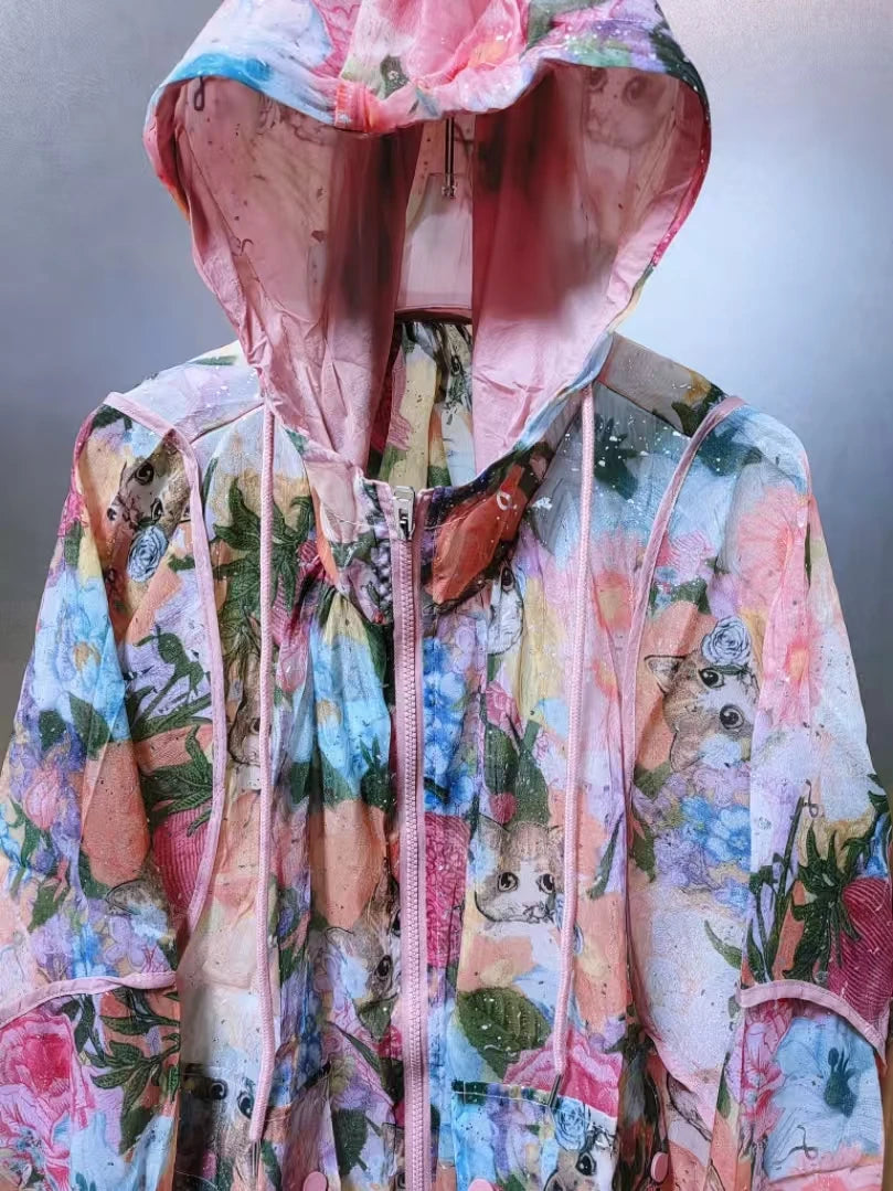 Tie Dye Printed Hooded Summer Casual Shirts for Women