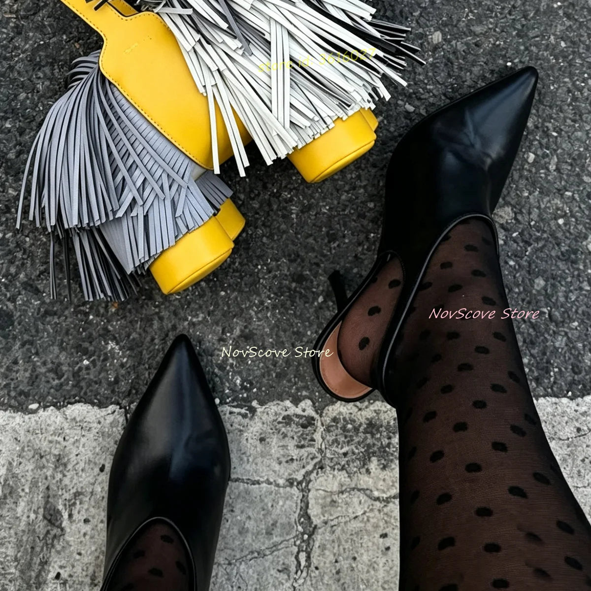 Black Cutout Leather Pointy Toe Sandals With Strap For Women