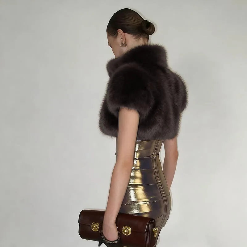 BOOFEENAA Fluffy Faux Fur Cropped Jacket Coat Woman Clothes Winter 2025 Streetwear Fashion Vest Top C85-EF24