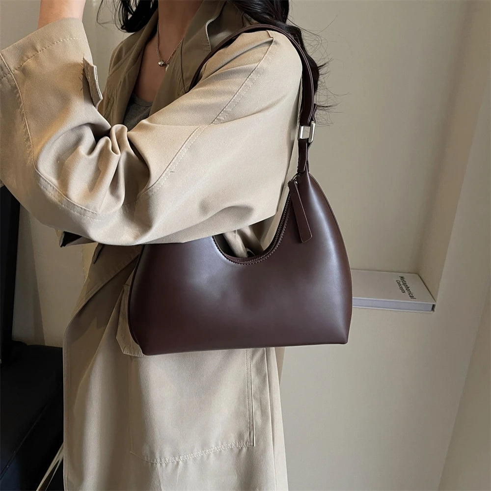 Minimalist Pure Color Polyurethane Leather Shoulder Bag for Women