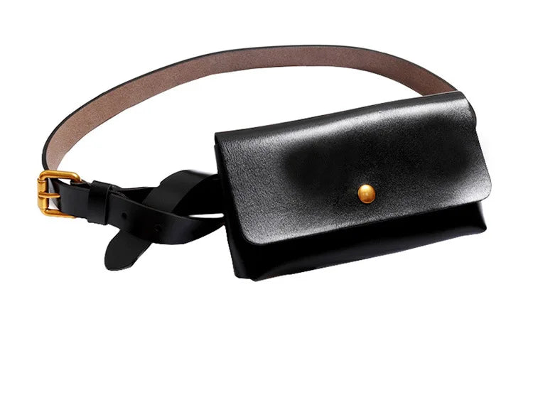Minimalist Genuine Leather Waist Bag With Belt for Women