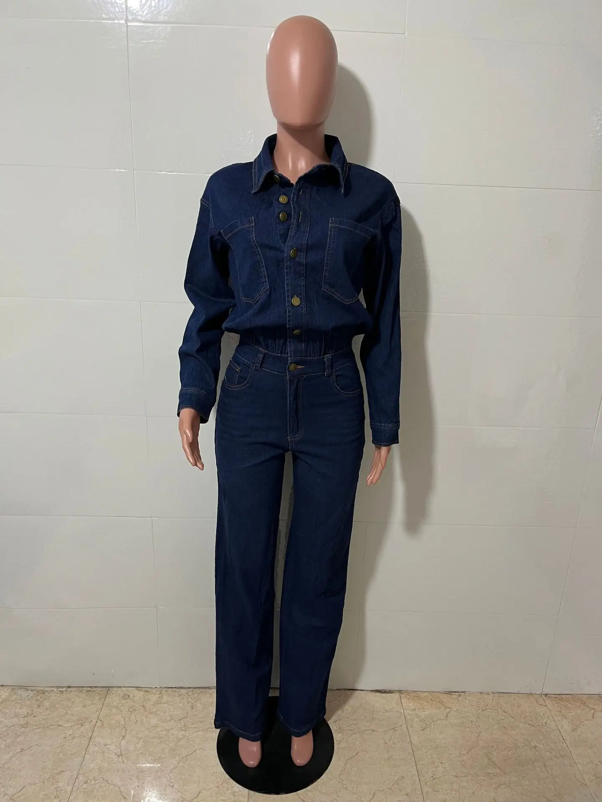 Washed Distressed Denim Jumpsuit