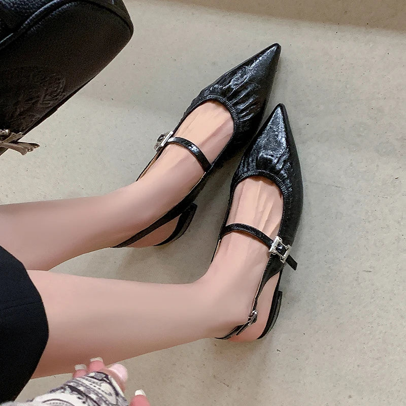 Genuine Leather Pleated Closed Toe Sandals for Women