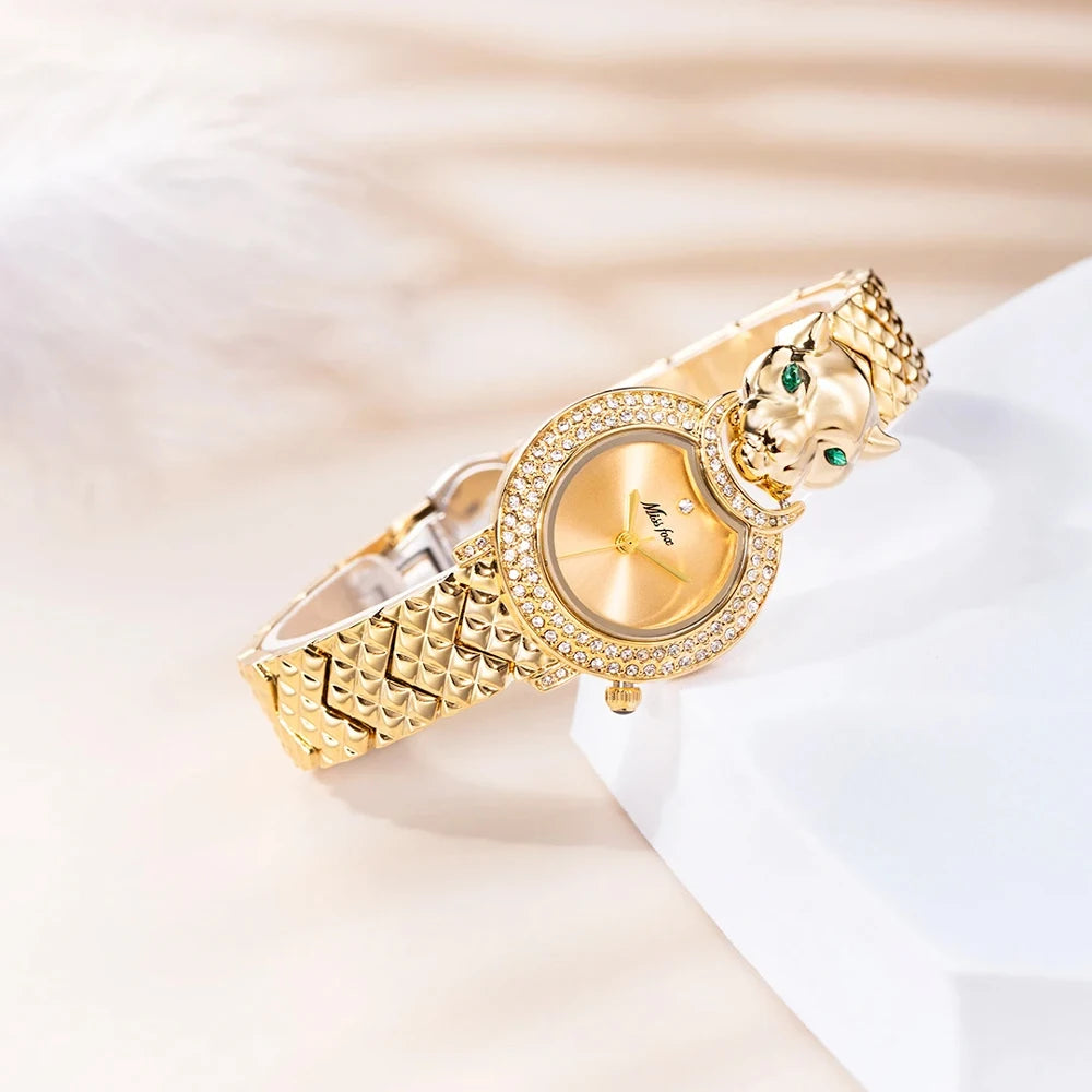Wristwatch Leopard Print 3D Bling Diamond Dial Alloy Case Quartz Movement Casual Style