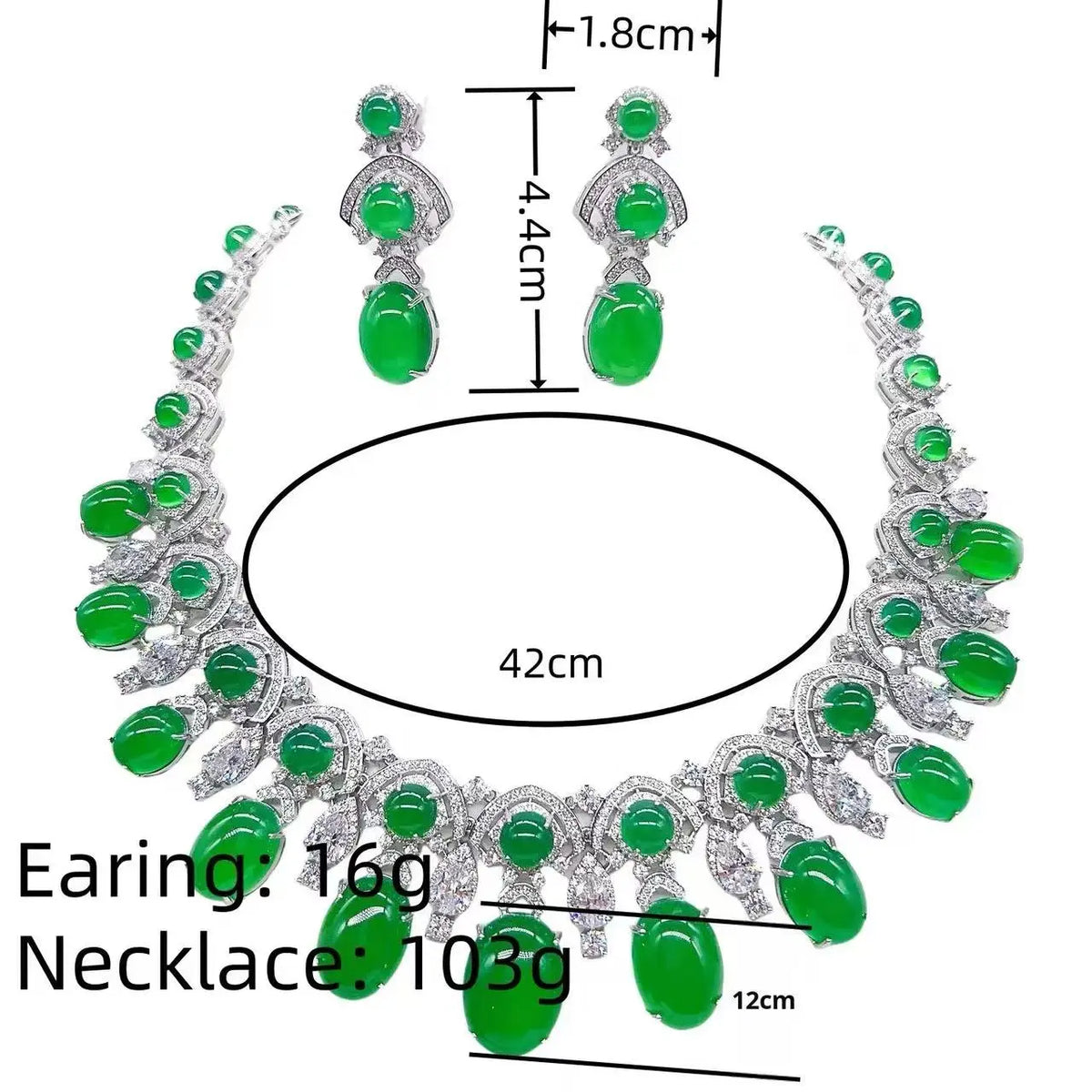 Green Teardrop Crystal Necklace and Earring Set for Women