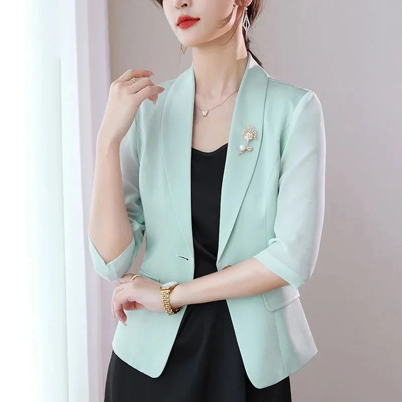 Lightweight Solid Color Chiffon Blazer Jacket For Women