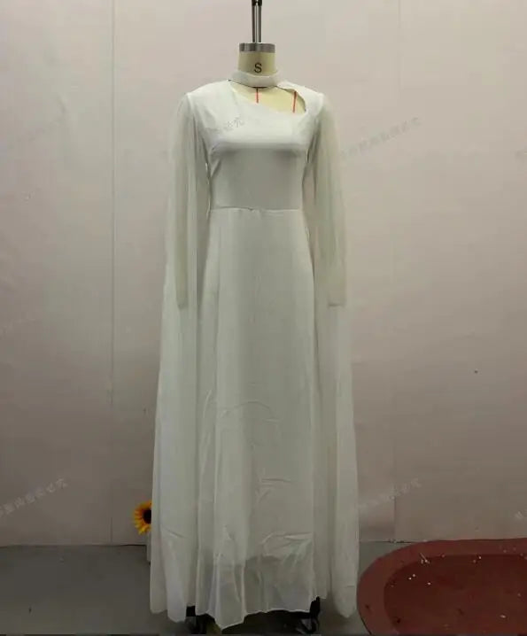 Solid Color Lace Up Cape Sleeve Maxi Dress For Women