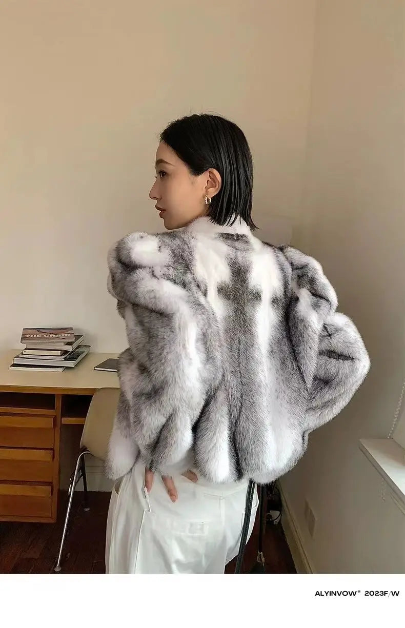 Faux Mink Fur Coat for Women,Short Jackets,O-Neck Overcoat,Female Clothes,High-Quality，England Style,Autumn,Winter,New