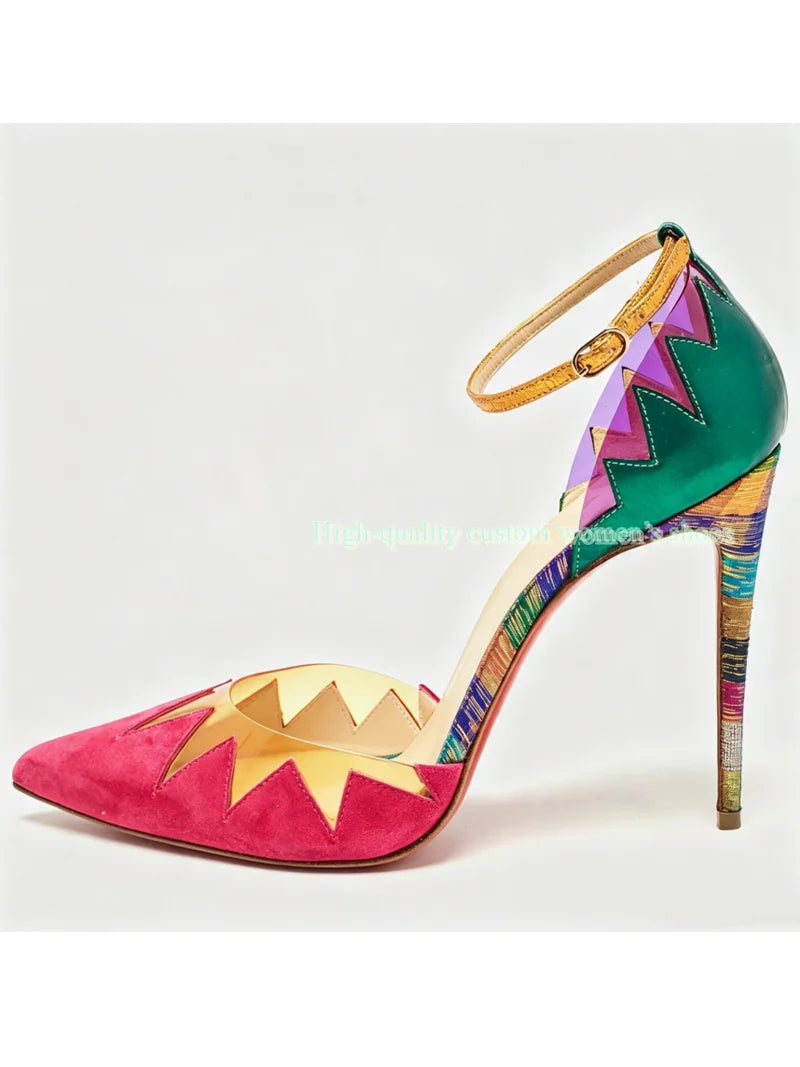 Rainbow Velvet Pointed Toe Stiletto Sandals For Women