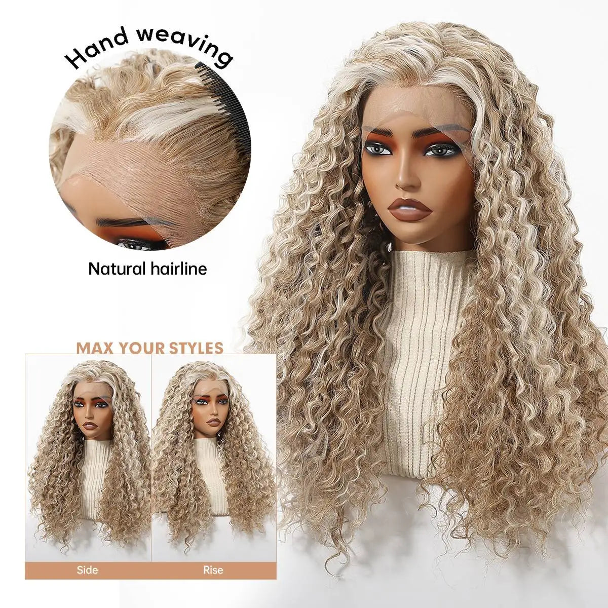 Pre Plucked Glueless Deep Curly Blonde Lace Front Wig for Women