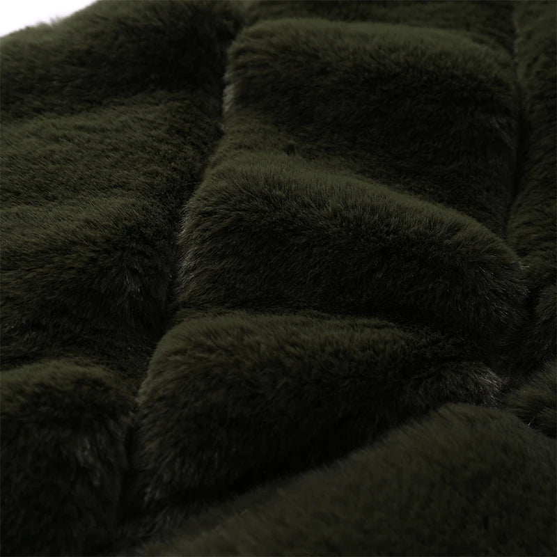 Faux Fur Patchwork Knit Coat With High Collar for Women