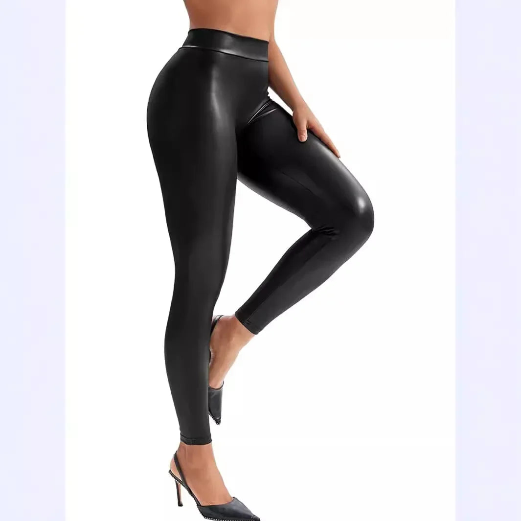 Sexy Pants for Women Fashionable and Versatile Pencil PU Leather Elastic Tight V-waist Trousers Female Summer and Fall 2025 New